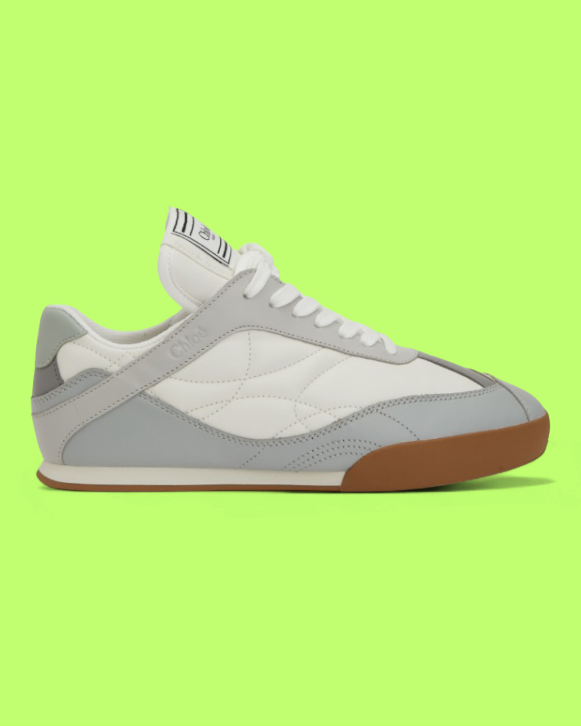 CHLOE WHITE AND GREY LOW TOP SNEAKER WITH CONTRAST GUM SOLE