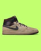 NIKE JORDAN AIR 1 MID MEN'S KHAKI LEATHER RETRO BASKETBALL SNEAKERS