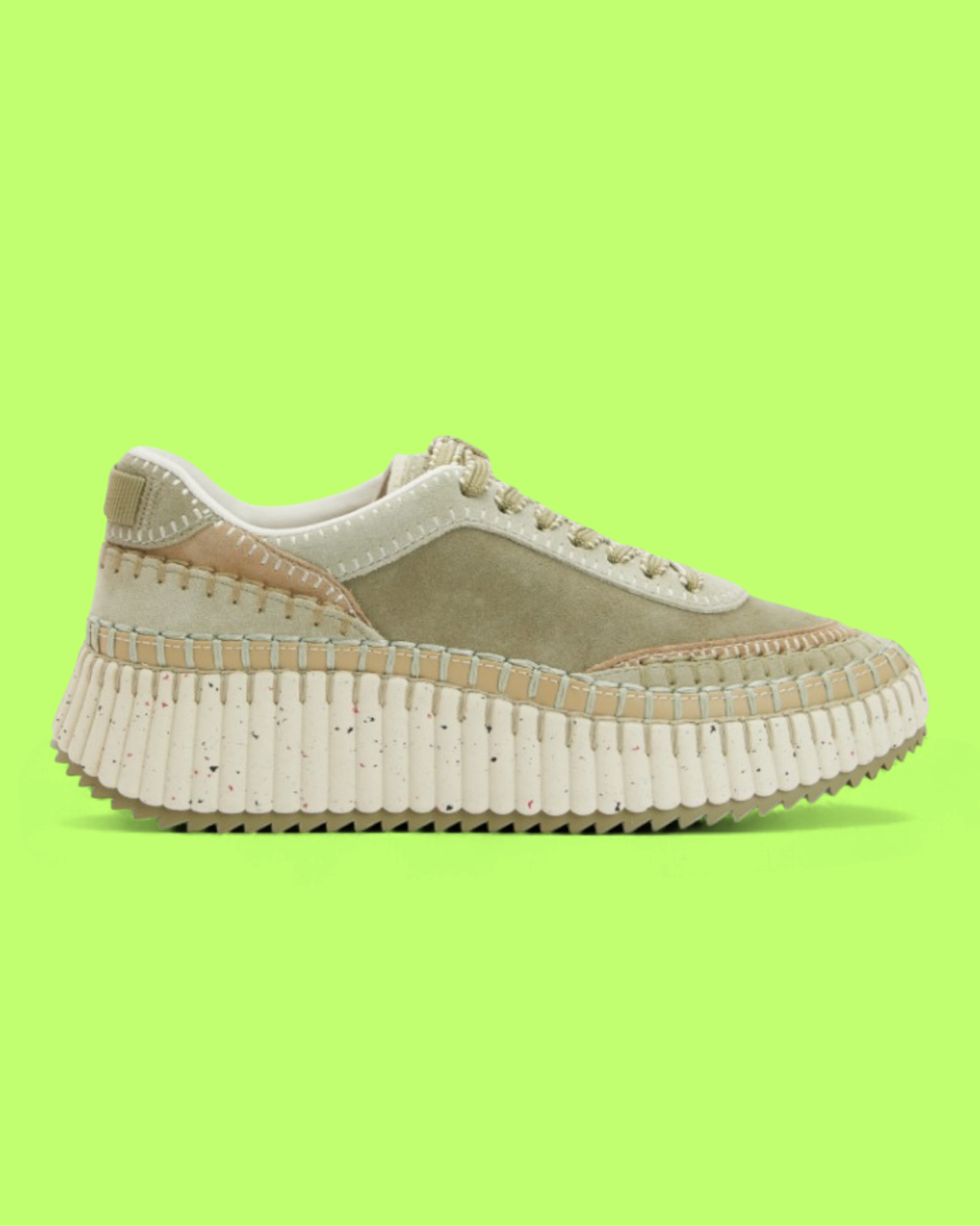 CHLOE BEIGE PLATFORM SNEAKER WITH TEXTURED SOLE AND SUEDE