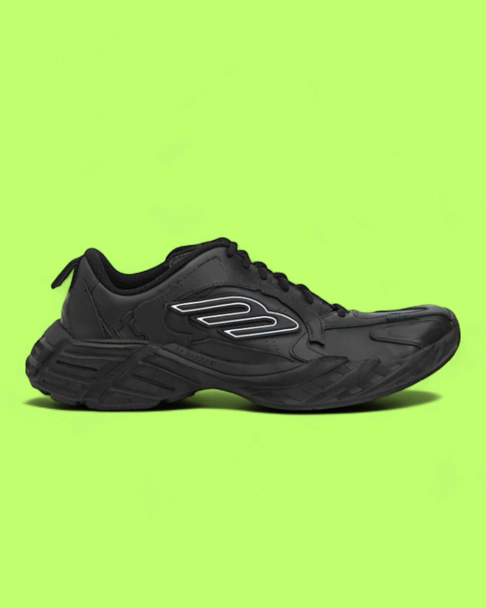 BALENCIAGA DEFENDER BLACK LEATHER SNEAKERS WITH FUTURISTIC