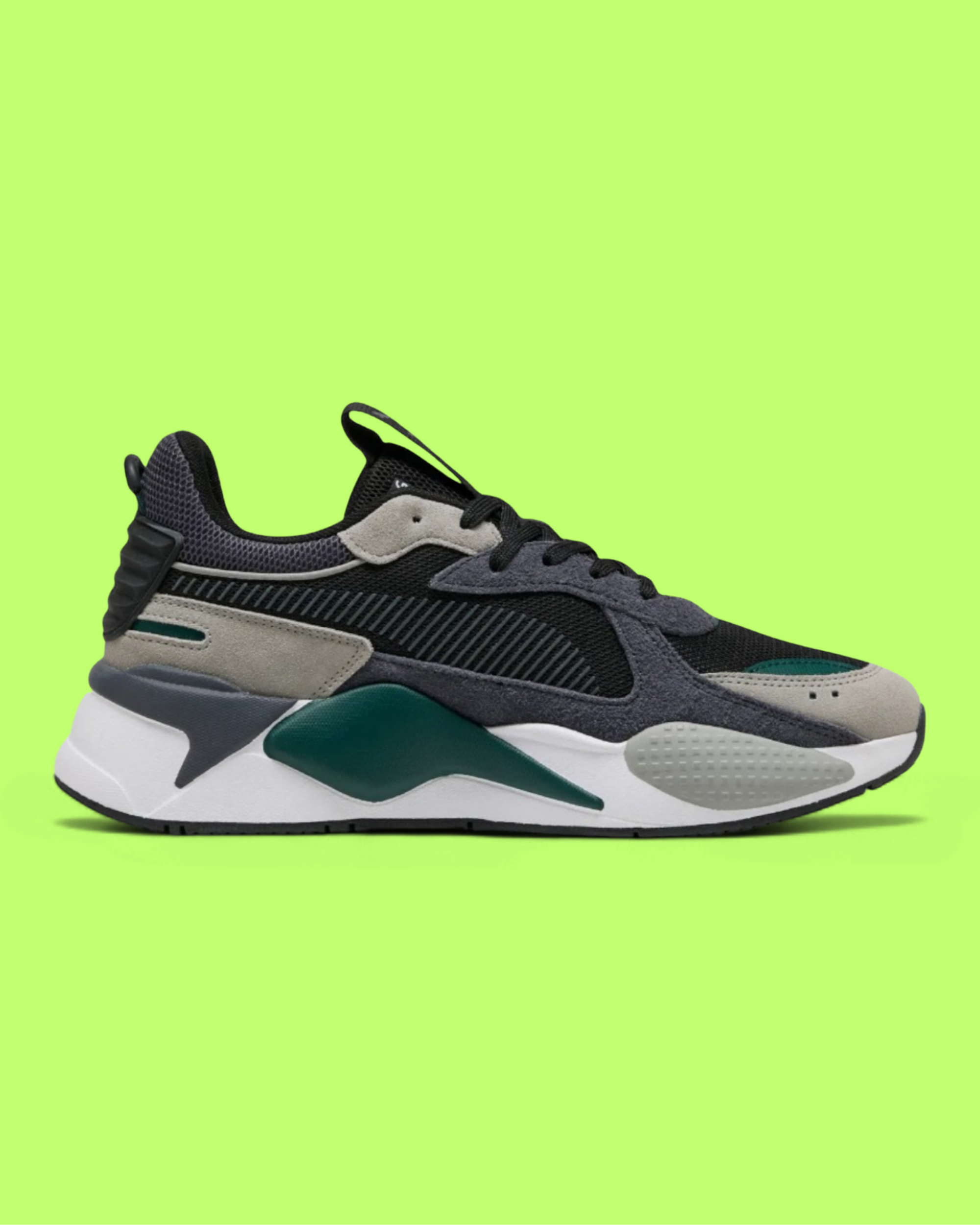 PUMA RS-X HERITAGE MEN'S BLACK MESH AND LEATHER CASUAL SNEAKERS