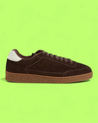 BROWN ACADEMIA SUEDE SNEAKERS WITH WHITE HEEL DETAIL AND SOLE
