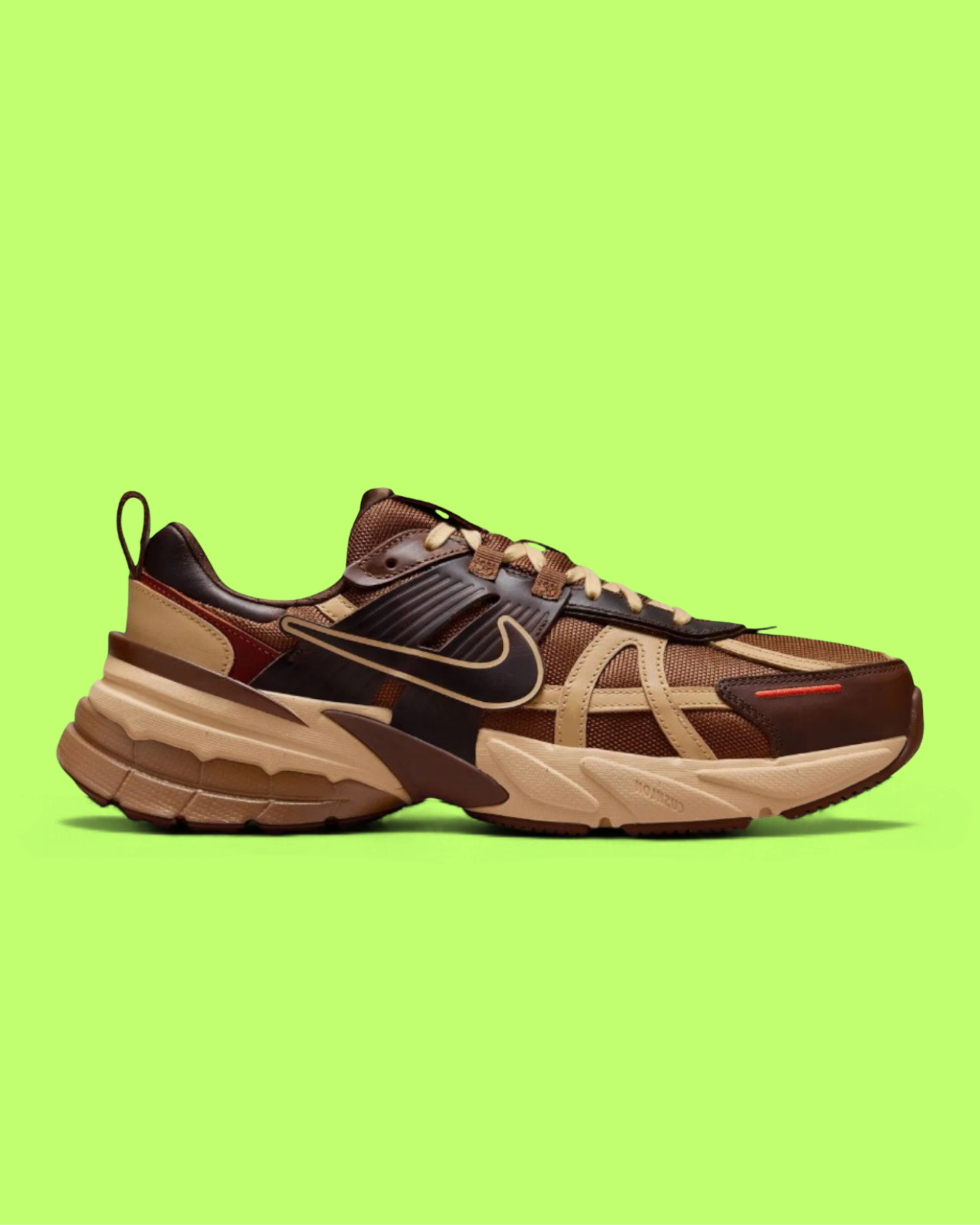 NIKE V2K RUN MEN'S BROWN MESH AND LEATHER RETRO RUNNING SHOES