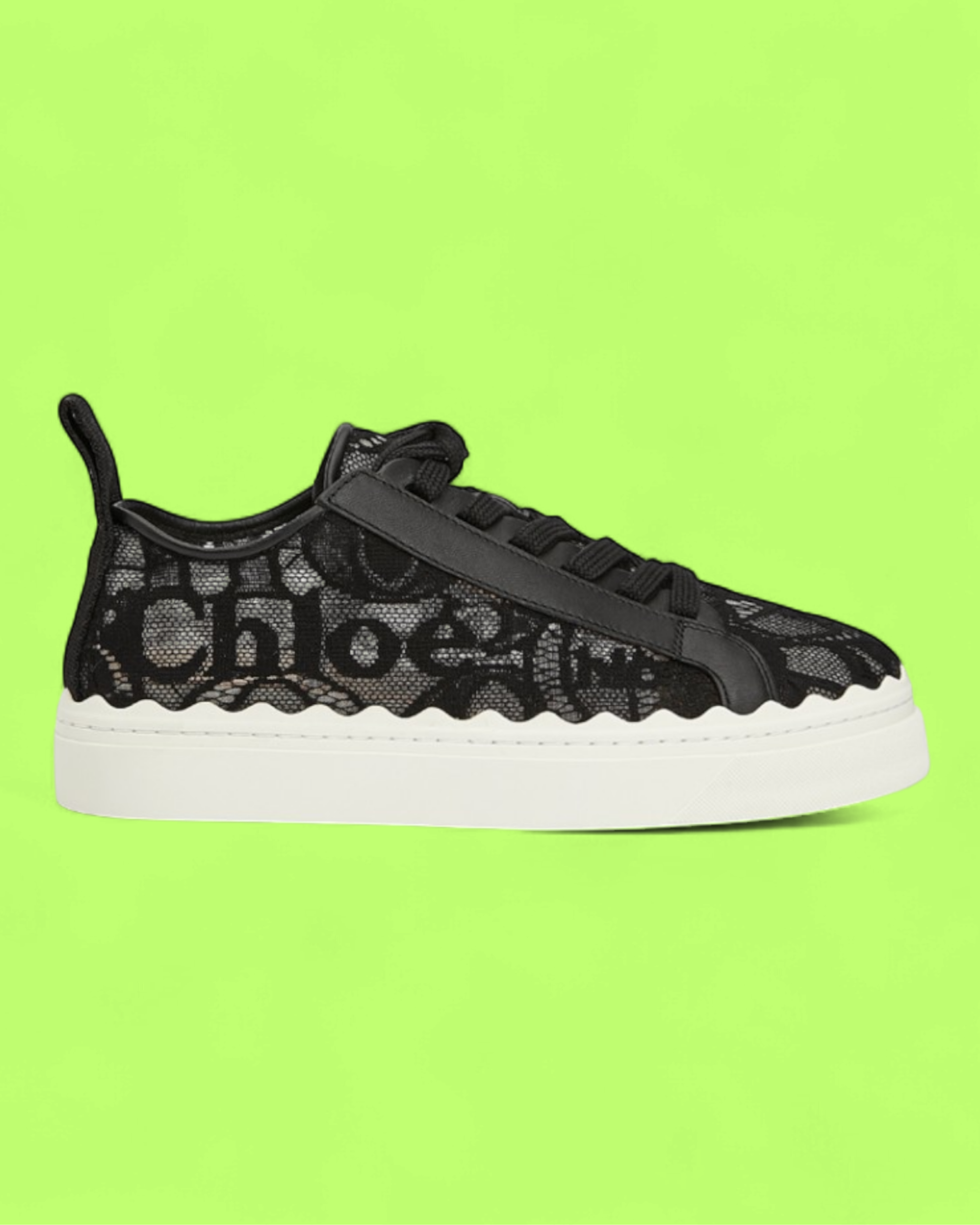 CHLOE BLACK LACE LOGO SNEAKER WITH WHITE SOLE ELEGANT STYLE