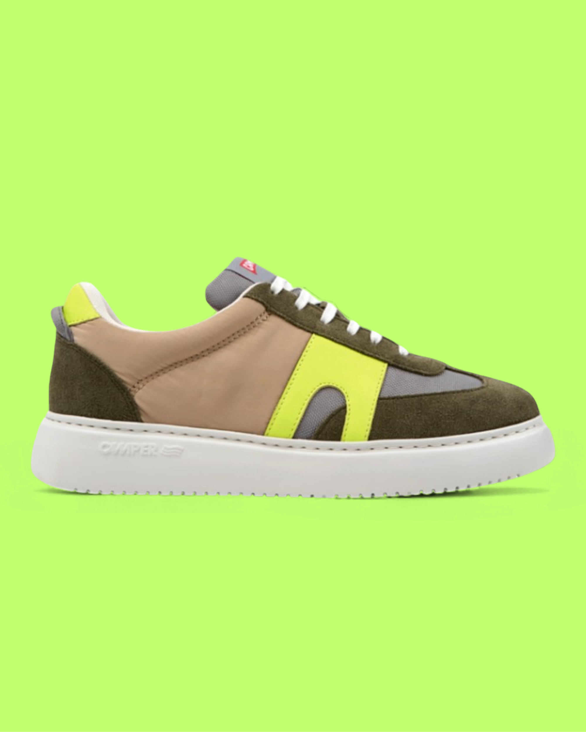 CAMPER MULTICOLOR LOW TOP SNEAKERS WITH NEON YELLOW DETAIL