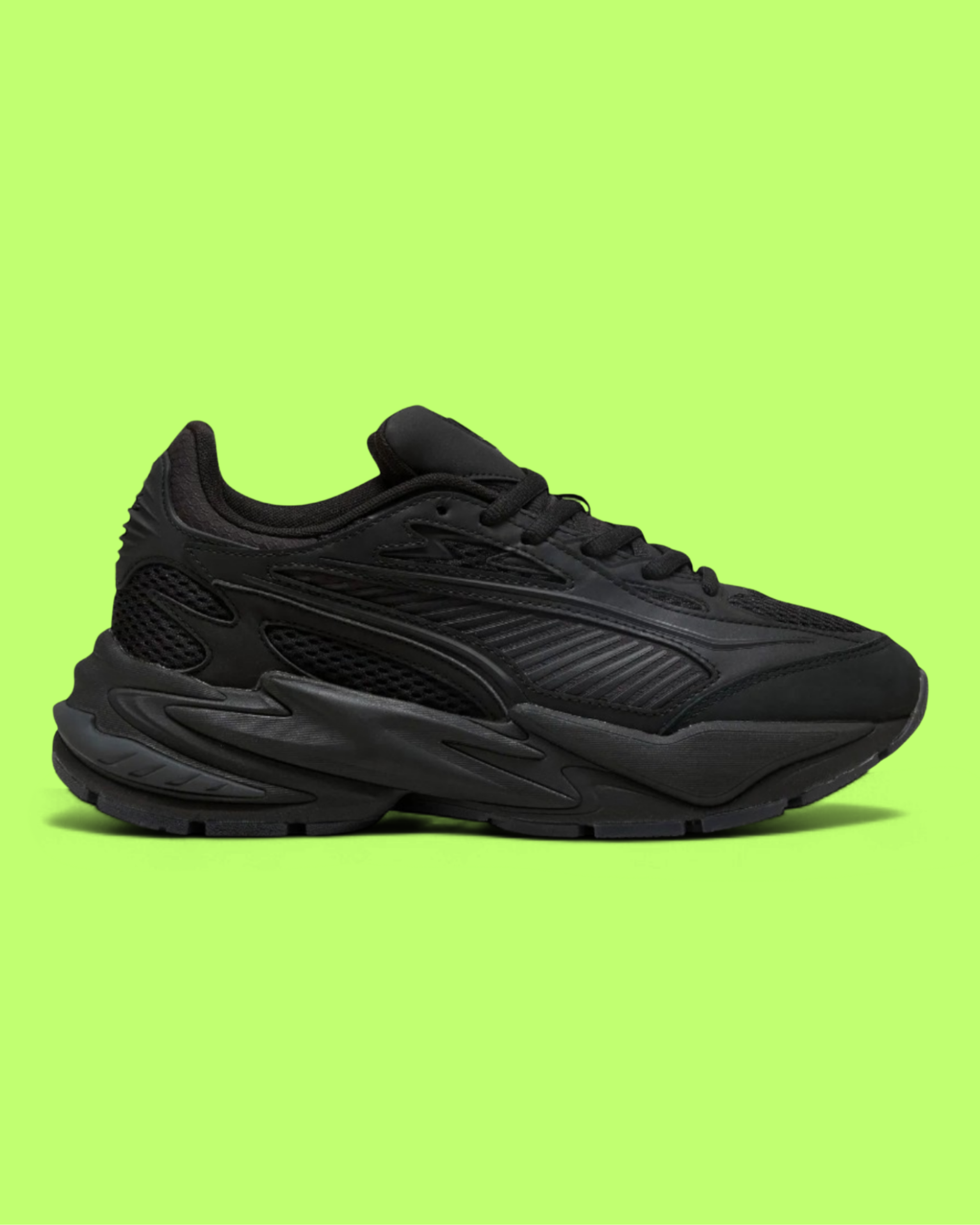 PUMA RS SURGE UNISEX BLACK MESH AND LEATHER CASUAL SPORT SNEAKERS