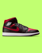 NIKE JORDAN AIR 1 MID MEN'S BLACK LEATHER RETRO BASKETBALL SNEAKERS