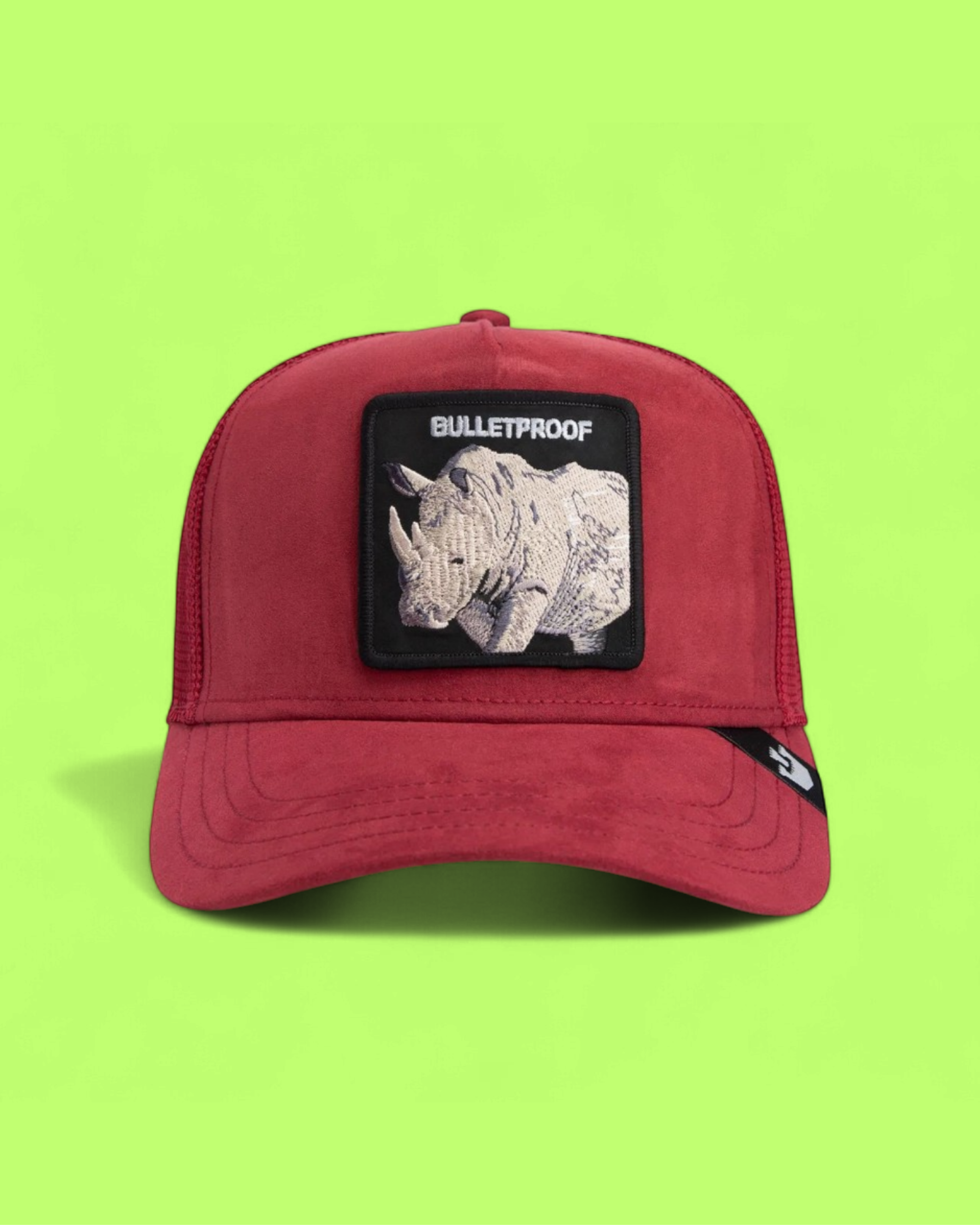BULLETPROOF RED TRUCKER HAT WITH RHINO EMBROIDERED PATCH