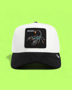 DEADLY SCORPION TRUCKER CAP WITH BLACK AND WHITE CONTRAST