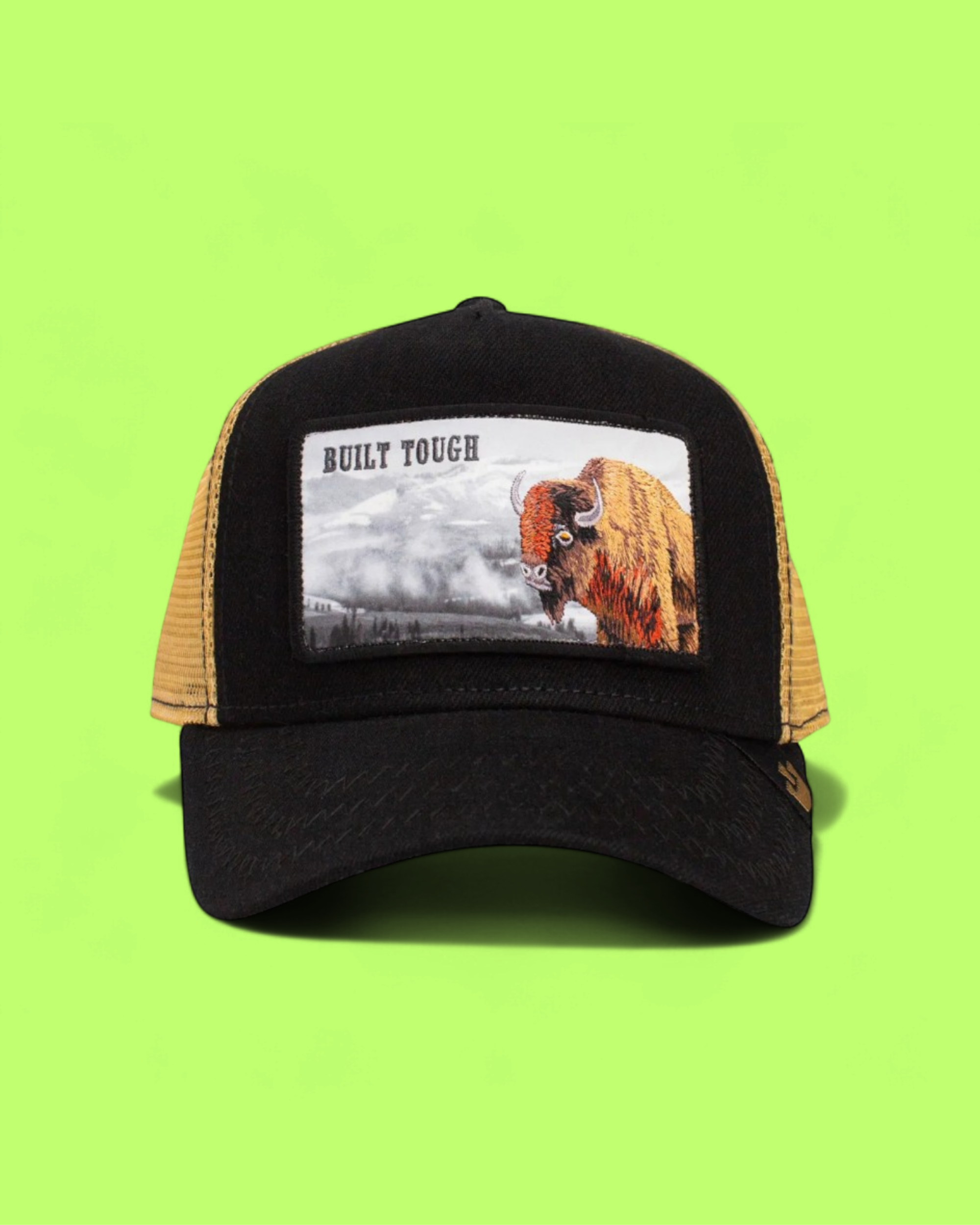 BLACK GOLD CAP WITH BUILT TOUGH BISON EMBROIDERY PATCH