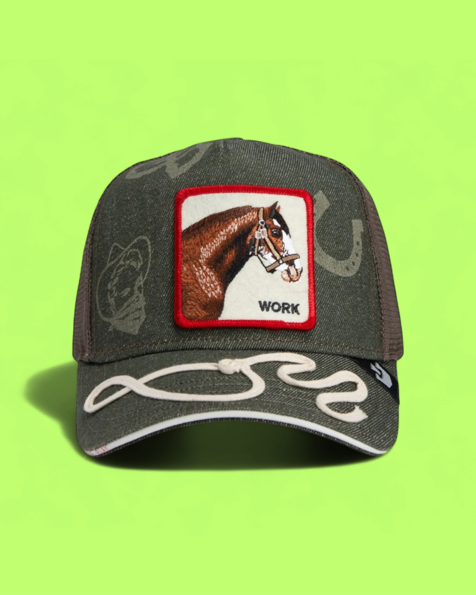 GREEN WESTERN HORSE CAP WITH WORK EMBROIDERED PATCH
