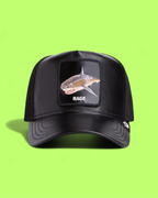 BLACK LEATHER SHARK CAP WITH RAGE EMBROIDERED PATCH CWCD