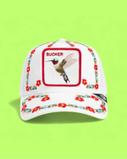 SUCKER HUMMINGBIRD WHITE HAT WITH COLORFUL FLORAL DETAILS