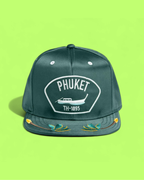 PHUKET ISLAND GREEN SNAPBACK HAT WITH EMBROIDERED DETAILS