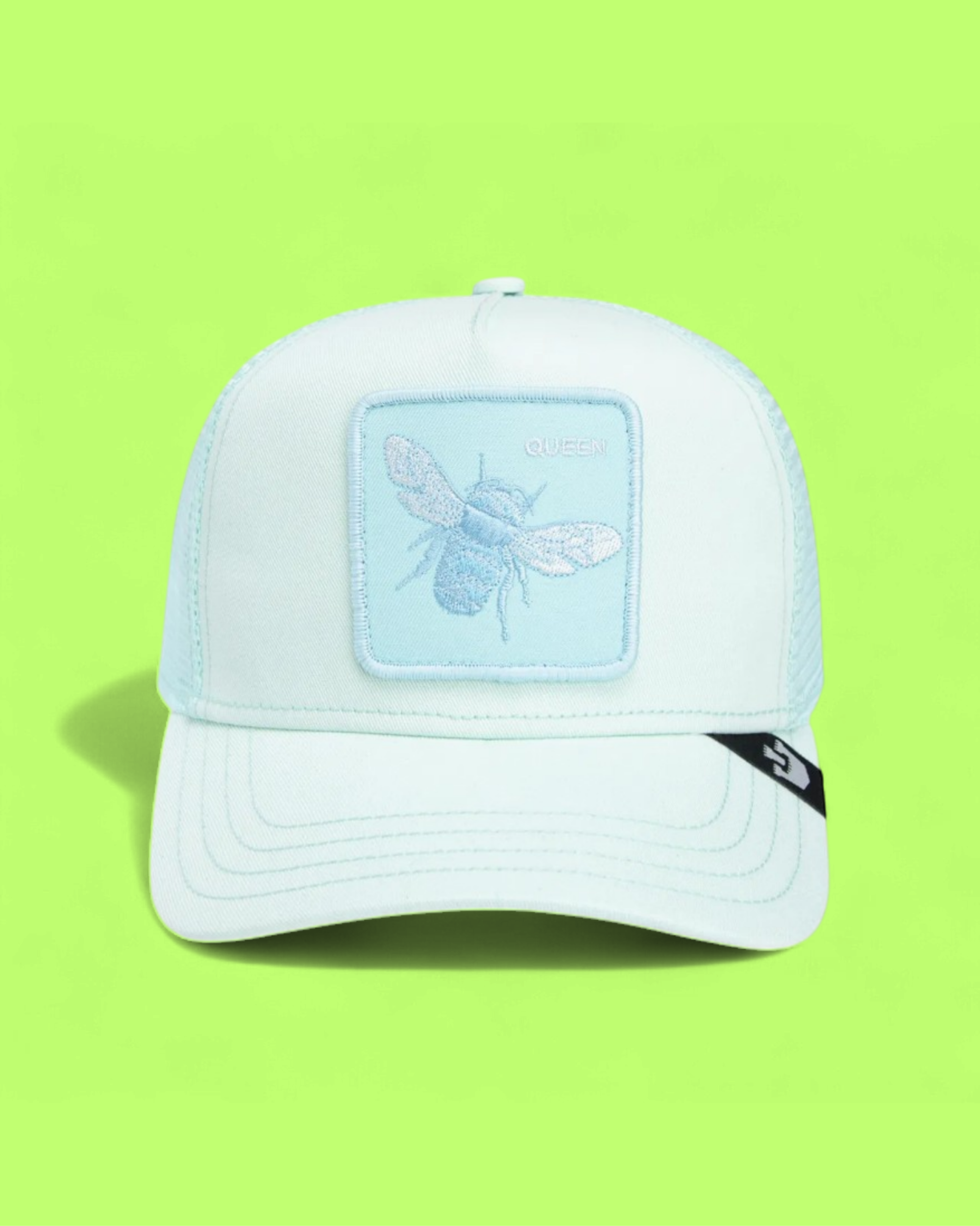 QUEEN BEE LIGHT BLUE TRUCKER HAT WITH EMBROIDERED PATCH