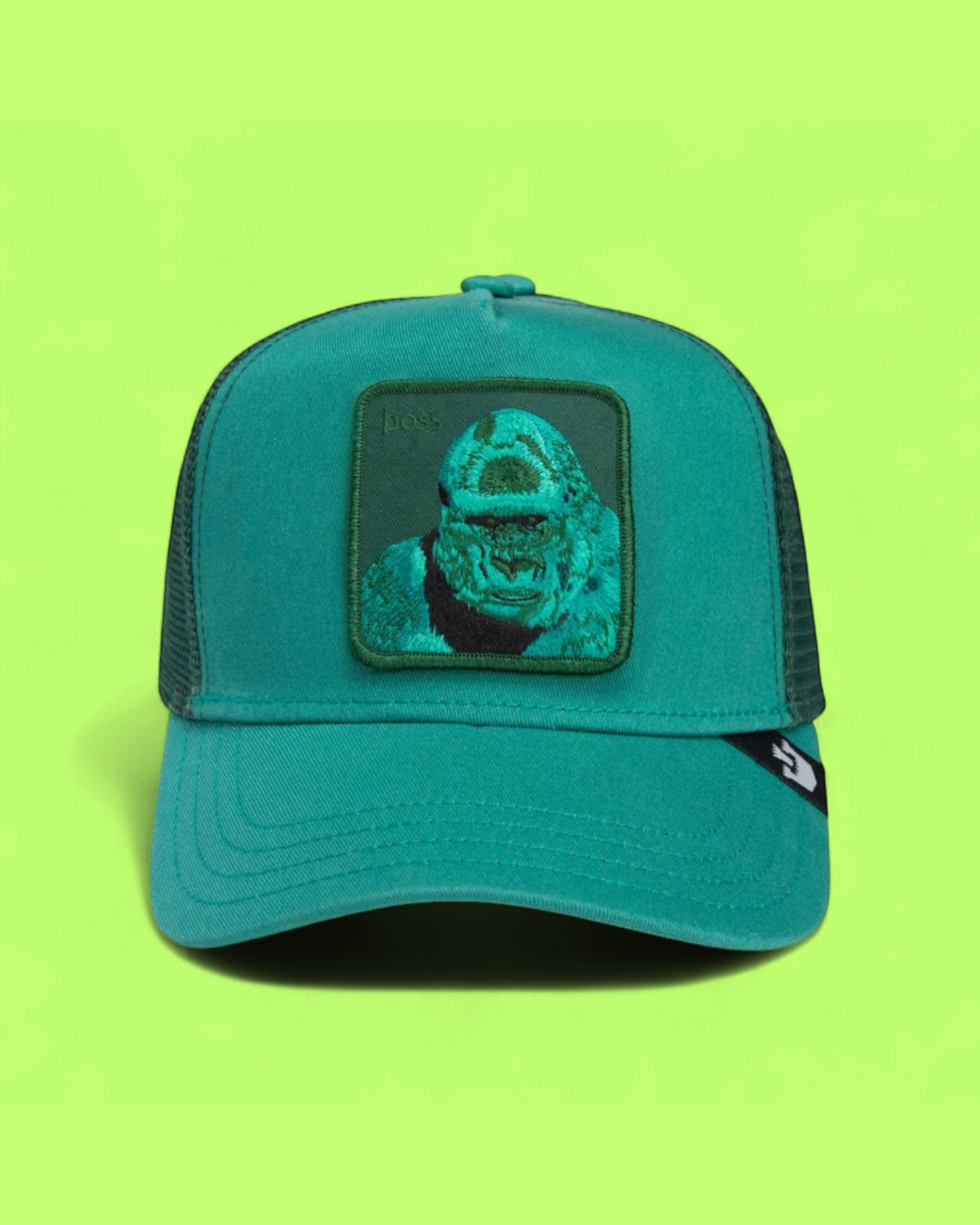 BOSS GORILLA GREEN TRUCKER HAT WITH EMBROIDERED PATCH